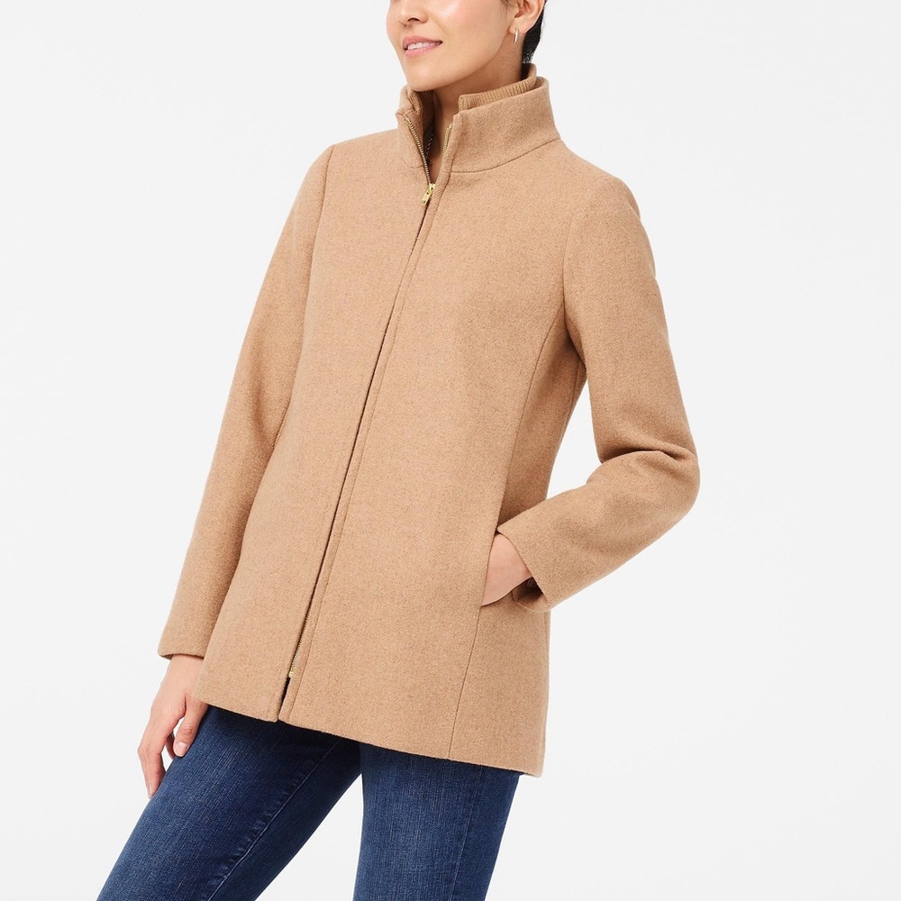 J. Crew Camel Zip-Front Wool Blend Coat